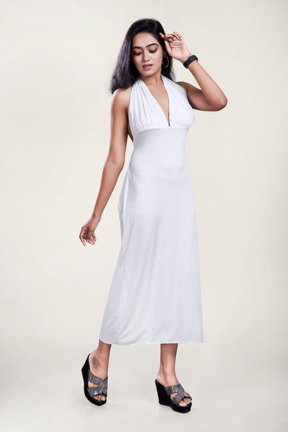 Women’s White Halter Neck Maxi Dress