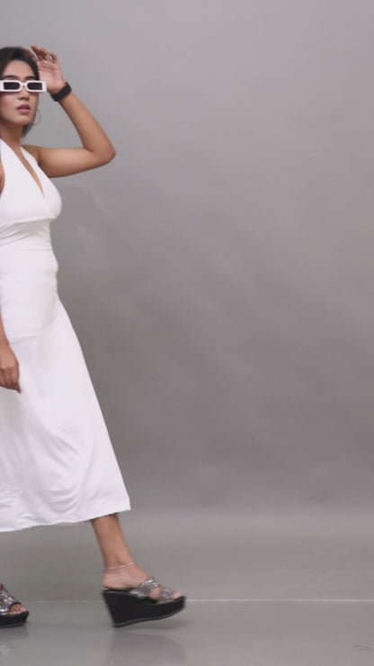 Women’s White Halter Neck Maxi Dress